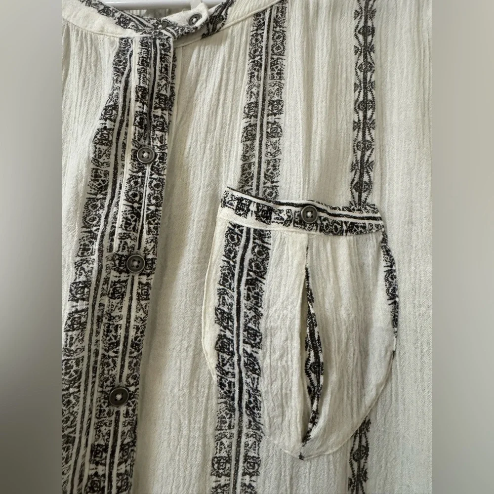 Free People Shibori Magic Long-Sleeve Top Blouse Vanilla Combo Boho Tunic Size L